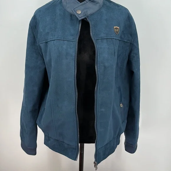 Italian Leather jacket by Superlative Fashion Moto Jacket Medium/ Large Blue - Picture 3 of 9